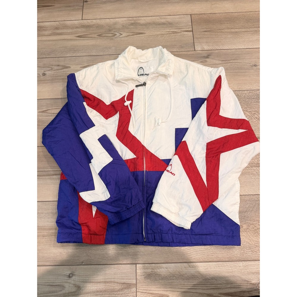 Vintage Head Windbreaker Jacket Red White Blue Star Colorblock Mens Large 90s